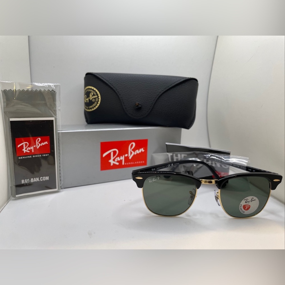 COPY - RAY BAN Clubmaster RB3016 901 58 Black Square Unisex Polarized 51 mm Sun…